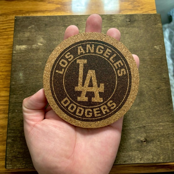 Los Angeles Dodgers Logo Laser Engraved Cork Coaster - Picture 3 of 5